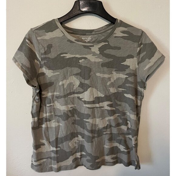 Athleta Womens XL Organic Daily Green Camo Crewneck Short Sleeve Shirt - Picture 1 of 6